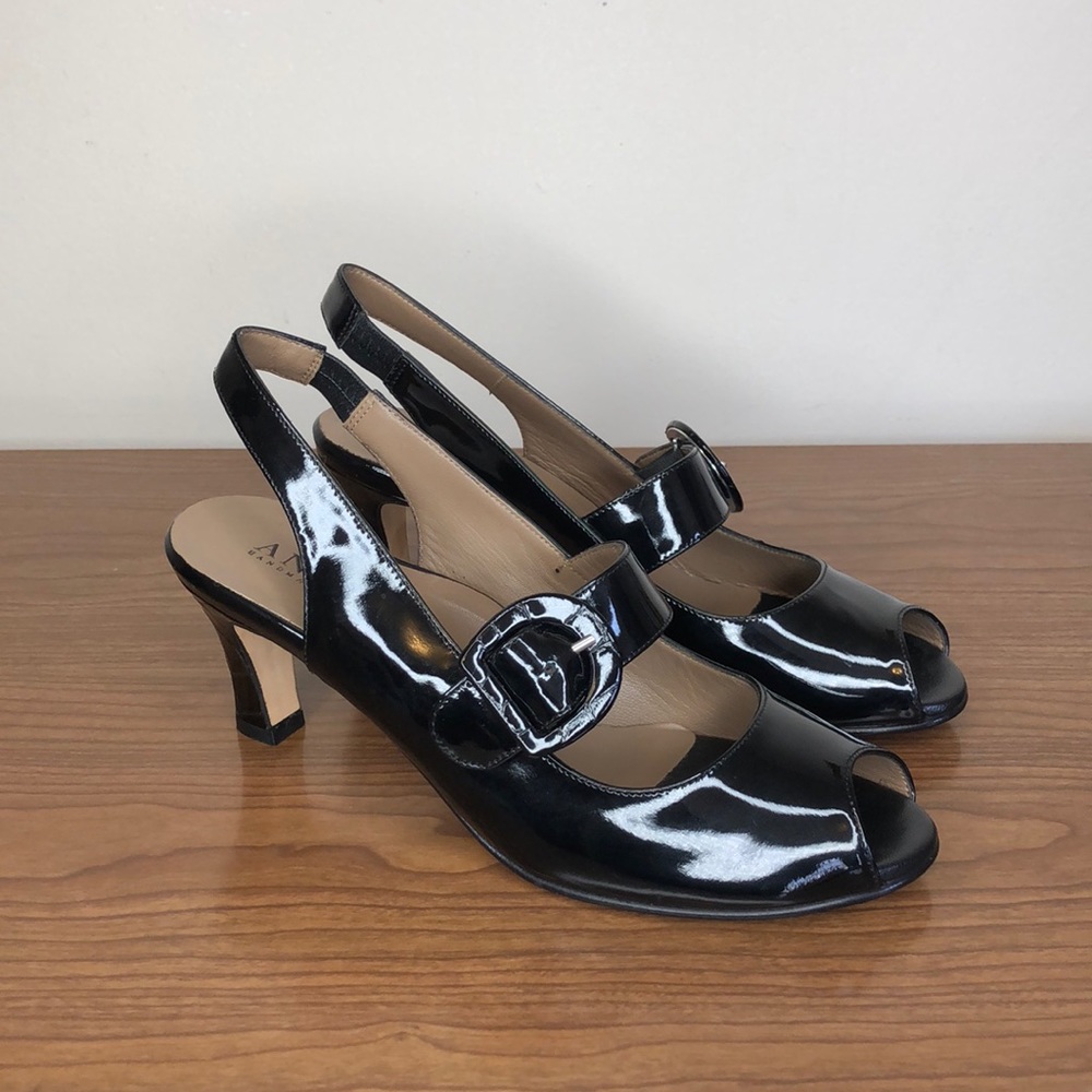Anyi Lu Tulip Black Patent Mary Jane Heels